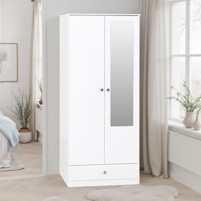 Denver 2 Door 1 Drawer Mirrored Wardrobe - White Gloss
