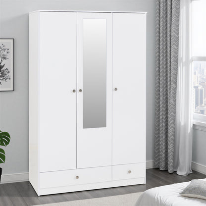 Denver 3 Door 2 Drawer Mirrored Wardrobe - White Gloss