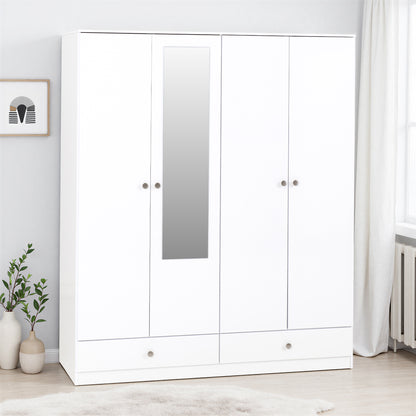 Denver 4 Door 2 Drawer Mirrored Wardrobe - White Gloss