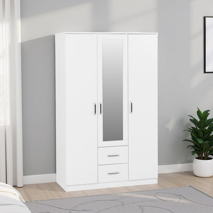 Dakota 3 Door 2 Drawer Mirrored Wardrobe - White
