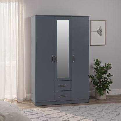Dakota 3 Door 2 Drawer Mirrored Wardrobe - Dark Grey