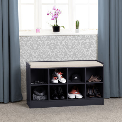 Portland Shoe Bench - Navy Blue/Cream Fabric