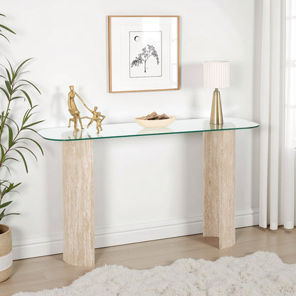 Modena Console Table - Clear Glass/Cream Marble Effect
