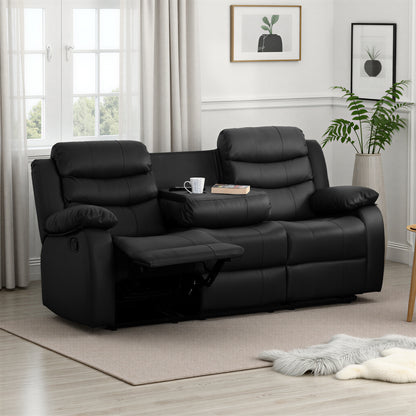 Roma 3 Seater Recliner Sofa - Black Faux Leather