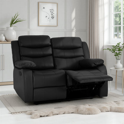 Roma 2 Seater Recliner Sofa - Black Faux Leather