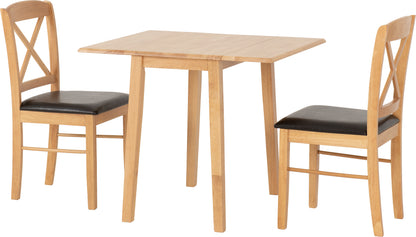 Mason Double Drop Leaf Dining Set - Oak Varnish/Brown Faux Leather