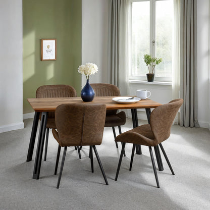Quebec Straight Edge Dining Set - Medium Oak Effect/Brown Faux Leather