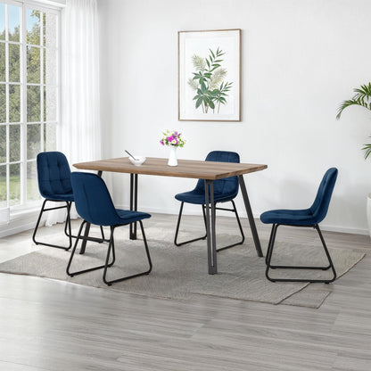Quebec Straight Edge Dining Set with Lukas Chairs - Medium Oak Effect/Sapphire Blue Velvet