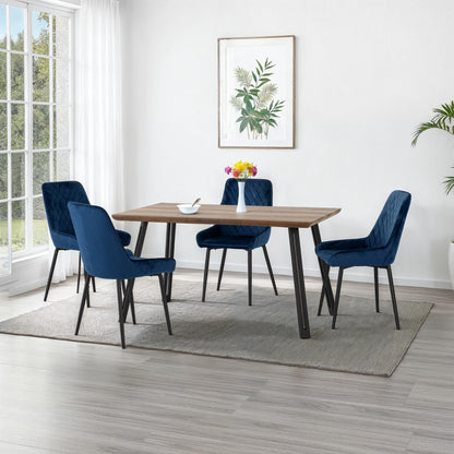 Quebec Straight Edge Dining Set with Avery Chairs - Medium Oak Effect/Sapphire Blue Velvet