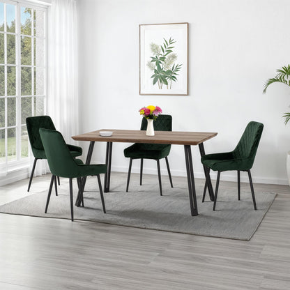 Quebec Straight Edge Dining Set with Avery Chairs - Medium Oak Effect/Emerald Green Velvet