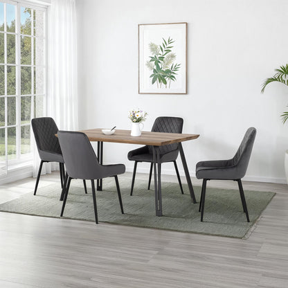 Quebec Straight Edge Dining Set with Avery Chairs - Medium Oak Effect/Grey Velvet
