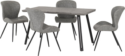 Quebec Wave Edge Dining Set - Concrete Effect/Grey Faux Leather