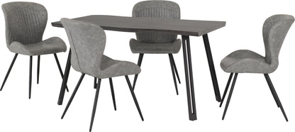 Quebec Wave Edge Dining Set - Black Wood Grain/Grey Faux Leather