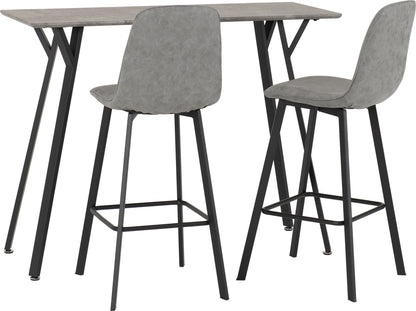 Quebec Bar Table Set - Concrete Effect/Grey Faux Leather
