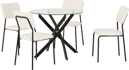 Sheldon Round Glass Top Dining Set - Clear Glass/Ivory Boucle Fabric