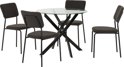 Sheldon Round Glass Top Dining Set - Clear Glass/Grey Boucle Fabric