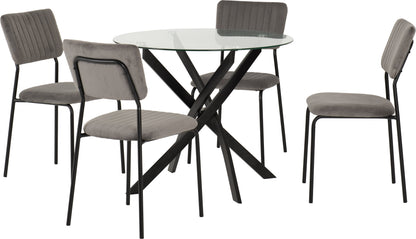 Sheldon Round Glass Top Dining Set - Clear Glass/Grey Velvet Fabric