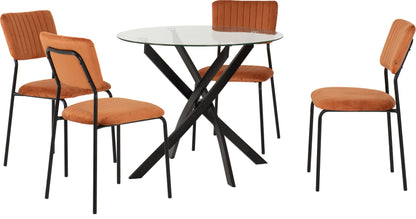 Sheldon Round Glass Top Dining Set - Clear Glass/Burnt Orange Velvet Fabric