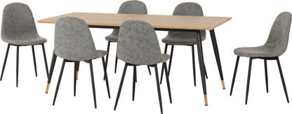 Hamilton Large Dining Set with Athens Chairs - Medium Oak Effect/Grey Faux Leather