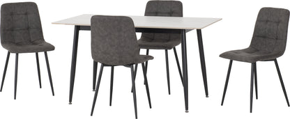 Fenton Dining Set (4 Chairs) - White/Dark Grey Suede Fabric