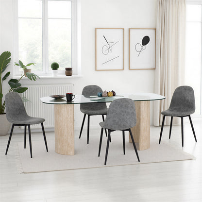 Modena Dining Set with Athens Chairs - Cream/Grey Faux Leather