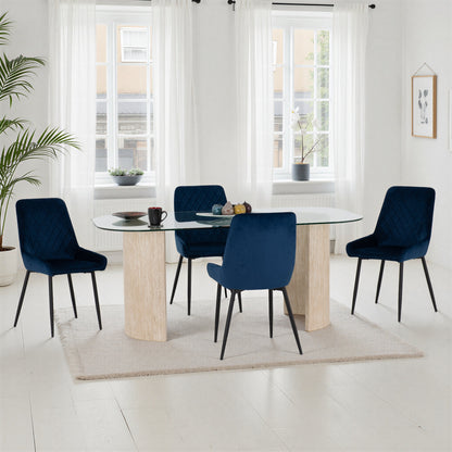 Modena Dining Set with Avery Chairs - Cream/Sapphire Blue Velvet