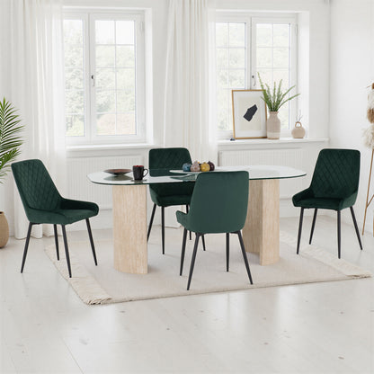 Modena Dining Set with Avery Chairs - Cream/Emerald Green Velvet