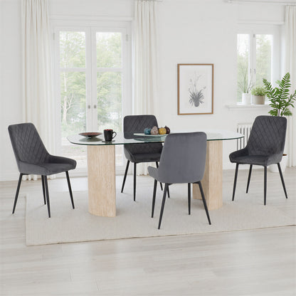 Modena Dining Set with Avery Chairs - Cream/Grey Velvet