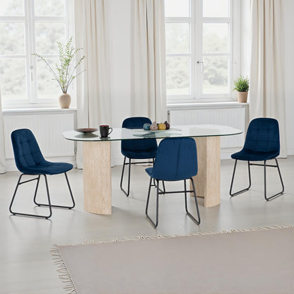 Modena Dining Set with Lukas Chairs - Cream/Sapphire Blue Velvet