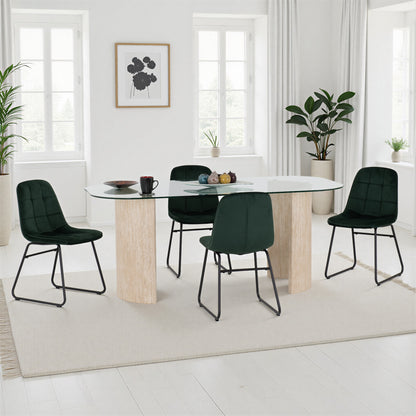 Modena Dining Set with Lukas Chairs - Cream/Emerald Green Velvet