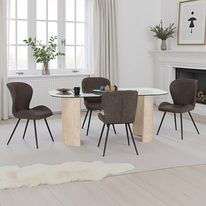 Modena Dining Set with Quebec Chairs - Cream/Brown Faux Leather