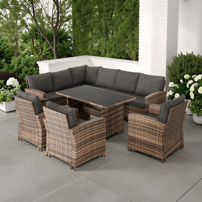 Aspen Corner Garden Furniture Set - Brown Rattan/Grey Fabric