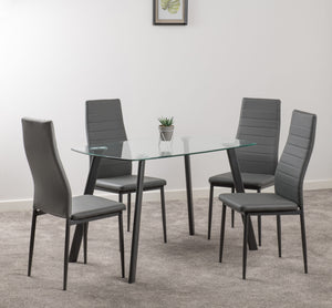 Abbey Dining Set - CLEAR GLASS/GREY/GREY PU