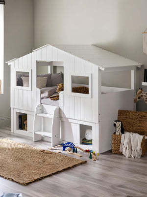 Acorn 90cm Single White Treehouse Midsleeper Bed with Storage