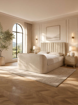 Alana Side-Lift Ottoman TV Bed - Cream Velvet, Double