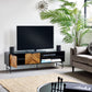 Alvin Black and Natural Wood‑Effect 65" TV Unit