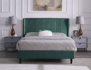 Amelia 4'6" Bed - GREEN VELVET FABRIC