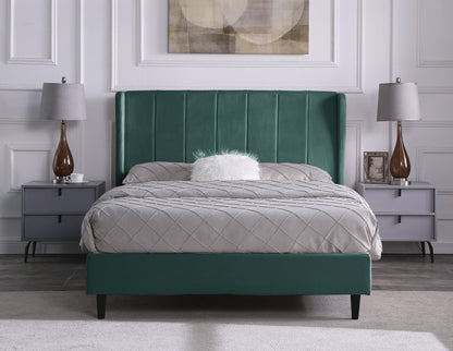 Amelia 4'6" Bed - GREEN VELVET FABRIC