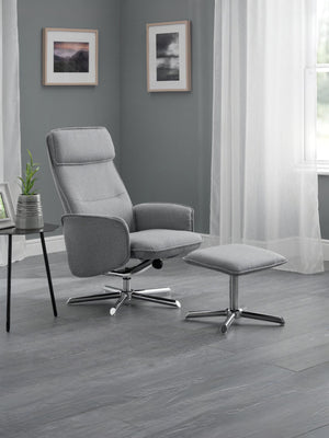 Aria Recliner Chair With Stool - Grey Linen