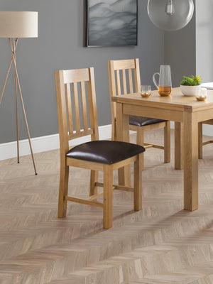 Astoria Slatted Back Dining Chairs (Set of 2) - Oak/Brown Faux Leather