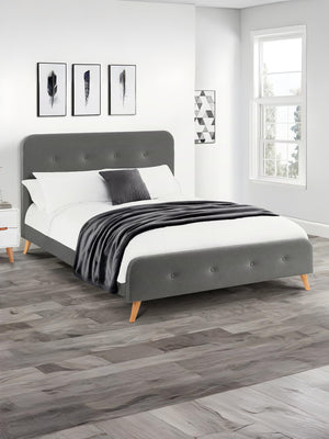 Astrid 150cm King Grey Button Headboard Linen Style Fabric Bed