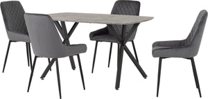 Athens Rectangular Dining Set with Avery Chairs - CONCRETE/GREY VELVET