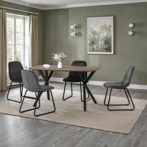 Athens Rectangular Dining Set with Lukas Chairs - Medium Oak Effect/Black/Grey Velvet