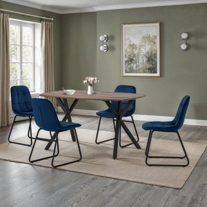 Athens Rectangular Dining Set with Lukas Chairs - MEDIUM OAK EFFECT/SAPPHIRE BLUE VELVET