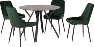 Athens Round Dining Set with Avery Chairs - CONCRETE/EMERALD GREEN VELVET