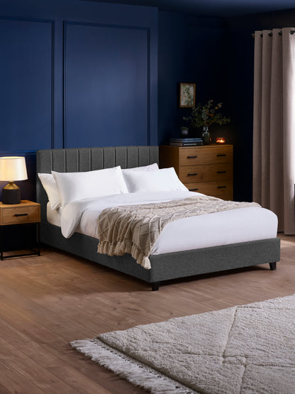 Aylen Upholstered Bed Frame - Dark Grey Linen, King