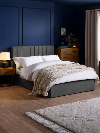 Aylen Upholstered Ottoman Storage Bed Frame - Dark Grey Linen, King