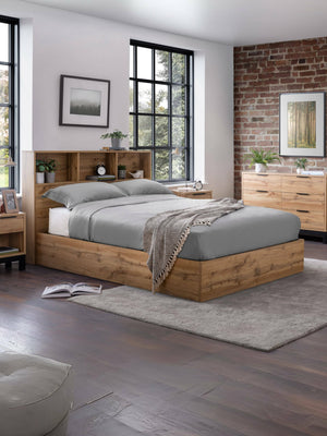 Bali Ottoman Bookcase Bed Frame - Light Oak Effect, Single