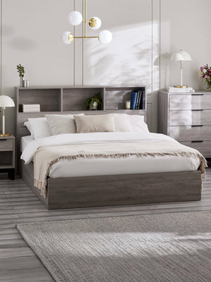 Bali Ottoman Bookcase Bed Frame - Grey Oak Effect, Double