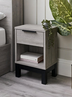 Bali Compact 1 Drawer Bedside Table - Grey Oak Effect